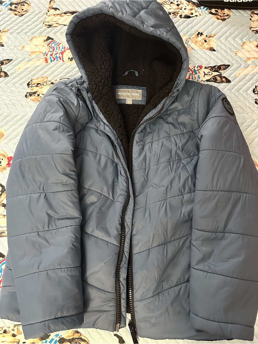 Michael Kors Kids Hooded Puffer Jacket in Slate Gray-Blue